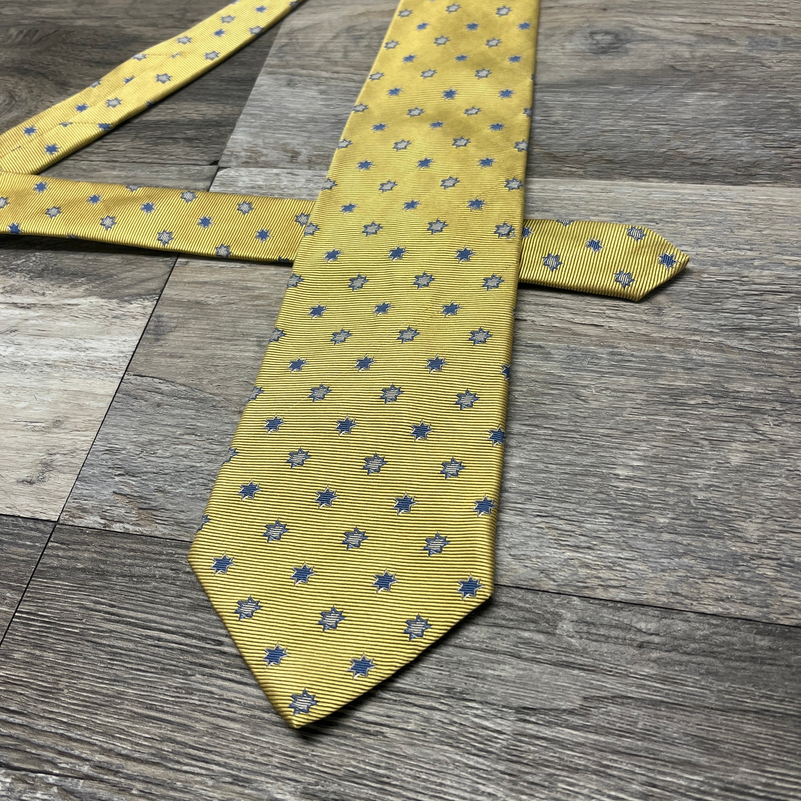 Nwt Vintage Brooks Brothers Stars Yellow Mens 58in Woven Pure Silk Usa Made Tie